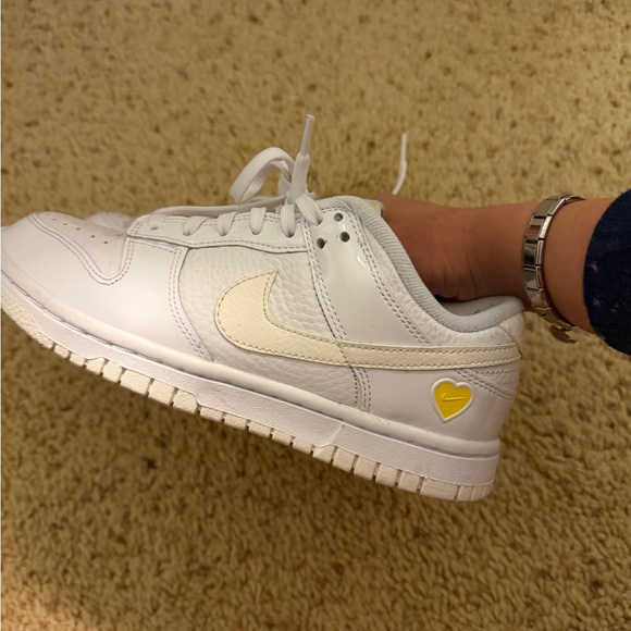Nike Dunk Low  Nike Dunk White Sneakers with Yellow Heart Accent